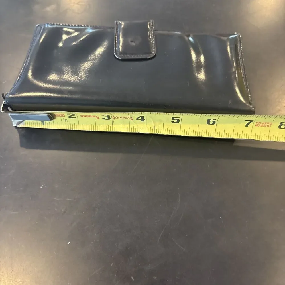 Vtg 1990s GUCCI Tom Ford Era 7” Long Patent Leather Wallet G Motif Black READ